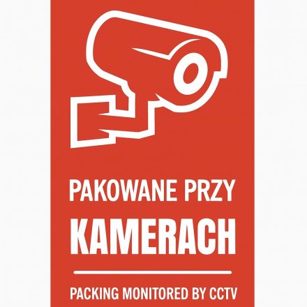 Výstražné nálepky PAKOWANE PRZY KAMERACH 100x50 mm, 100 ks