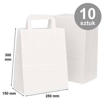 Papírový sáček bílý hladký s plochým rukojetí 250x150x300 mm, 10