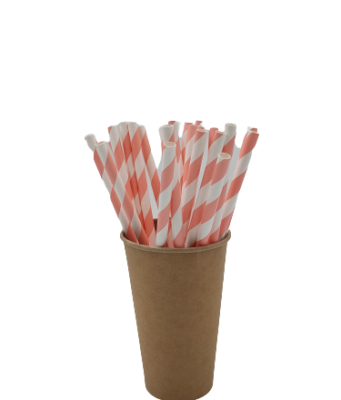 Biologicky rozložitelná papírová brčka v růžových proužcích 8x210 mm 250 ks