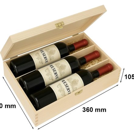 Dřevěná krabička 3 láhev vína, dárková krabička K-963