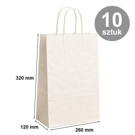 Papírové tašky Kraft 260x120x320 mm bílé pro nákupy 10 ks