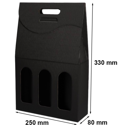 Kartónová krabička černá na 3 láhve vína 250x80x330 mm