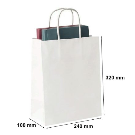 Bílé papírové dárkové tašky 240x100x320 mm s rukojetí 100 g/m2