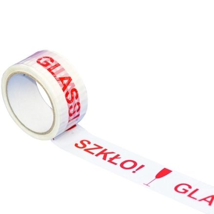 Varovací balicí páska GLASS pro červené a bílé sklo 48 mm 66 m