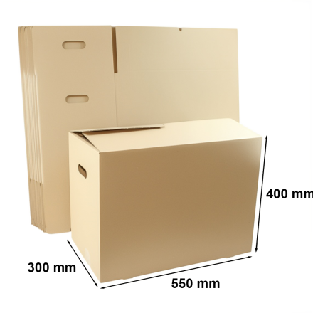 Velké silné pohyblivé kartony s rukojetí 550x300x400 mm 10 ks