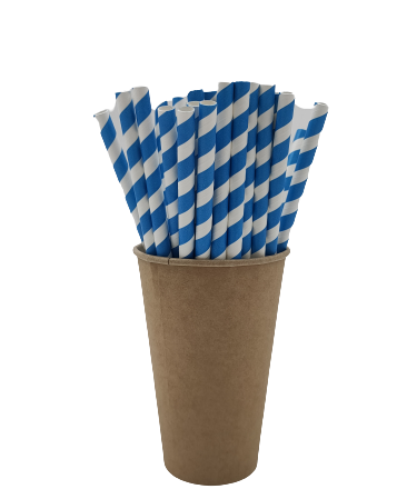 Papírová brčka biologicky rozložitelná v modrých pruhech 8x210 mm 250 ks