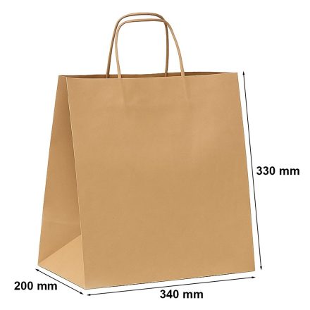 Papírový cateringový sáček s rukojetí 340x200x330 hnědá hladká