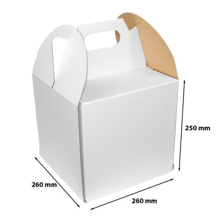 Krabička s bílým plátkem 260x260x250 mm, krabička na dorty 20 ks