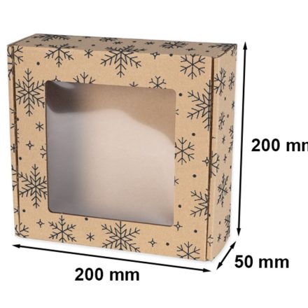 Vánoční krabice s oknem 200x200x50mm EKO Černé vločky F427