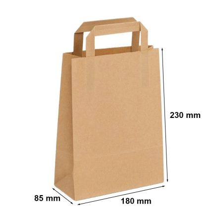 Papírový sáček eko hladká hnědá 180x85x230 mm s plochou rukojetí