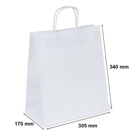 Bílý papírový sáček s rukojetí 305x170x340 mm 17,5 l