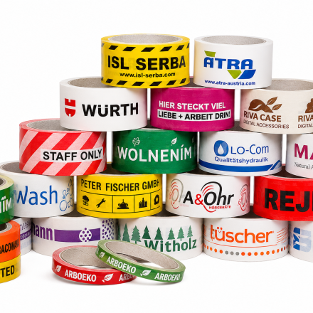 Balící páska s firemním potiskem Acryl 48 mm x 54 m 3 barvy 144 ks