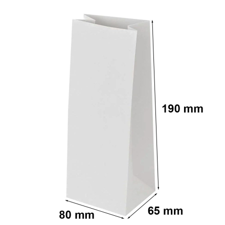 Bílý papírový sáček 80x65x190 mm bez kliky