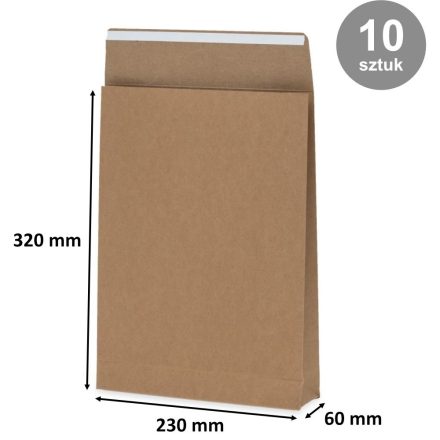 Prodloužená lepenková obálka C4/A4 230x320x60 mm hnědá 220g 10 ks