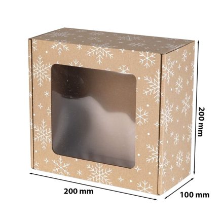 Dekorativní vánoční krabička EKO Sněhové vločky F427 s oknem 200x200x100 mm