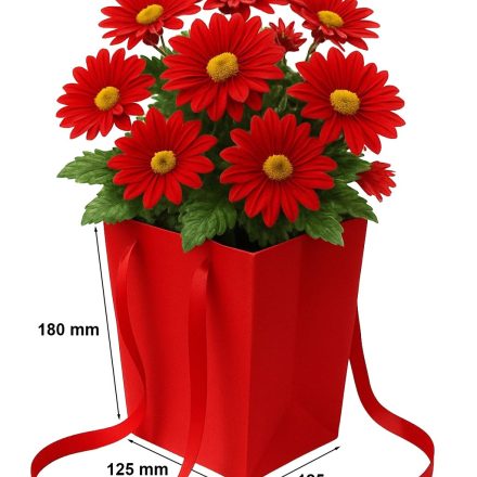 Červený batoh na květiny 125x125x180/165x165 mm elegantní pro květiny