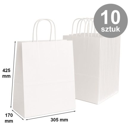 Papírové pytle s rukojetí, blok spodní 305x170x425 bílé 10 ks