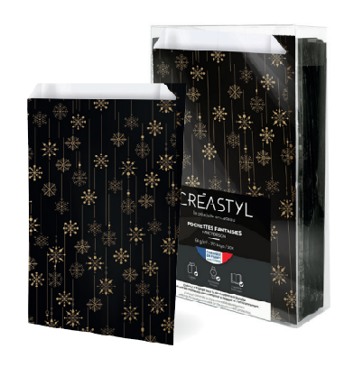 Papírový sáček fold pro dárek černý Sněhurka 180x350+60mm