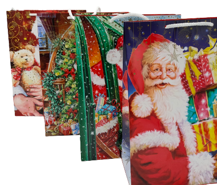 Vánoční tašky, dekorativní papír MIX Santa Claus 225x110x320 mm 10 ks