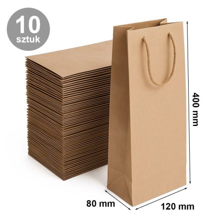 Papírový sáček na víno 120x80x400 mm hnědé s rukojetí, 10 ks