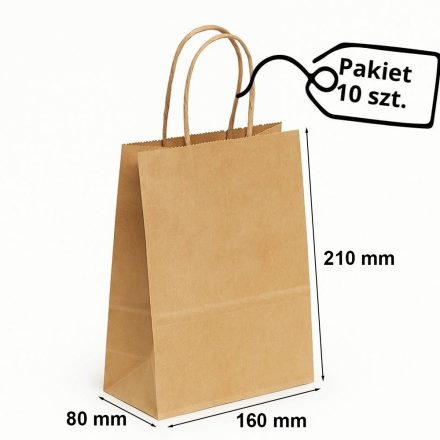 Papírové kraftové pytle s rukojetí 160x80x210 mm hnědá 10 ks