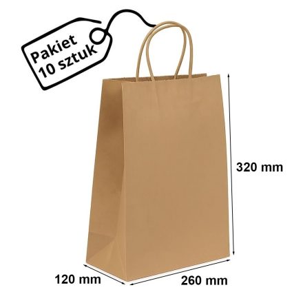Papírové kraftové pytle s bronzovou rukojetí 260x120x320 mm 10 ks