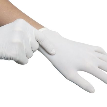 Práškové jednorázové latexové rukavice XL, transparentní, 100 ks