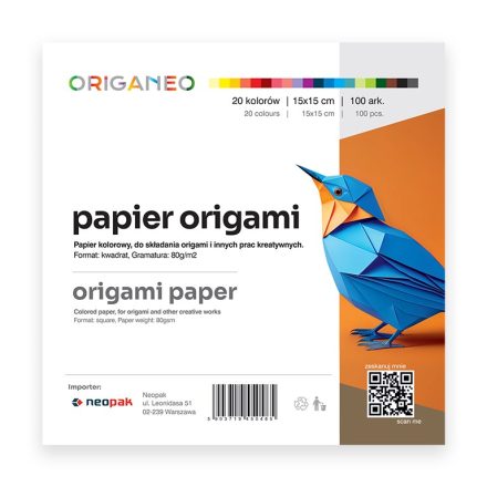 Barevný papír pro origami ORIGANEO 15x15 cm 100 listy 20 barvy