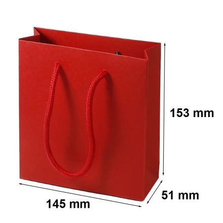 Červený papírový sáček s strunným potiskem 145x51x153 mm