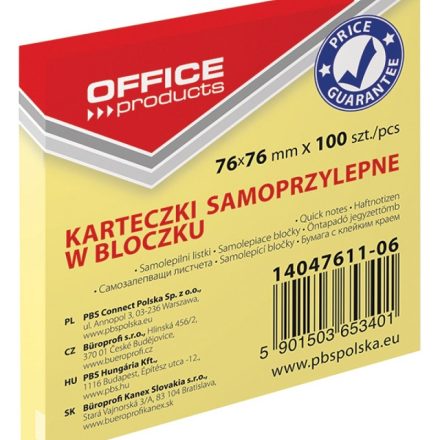 Kancelářské výrobky samolepicí blok 76x76 mm 100 lpravá žlutá karta