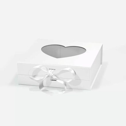 Magnetický box Bílé srdce s ribbonem s oknem 235x235x80mm(smích)