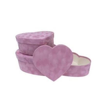Květiny boxy květinová krabice velour růžové srdce 3 ks