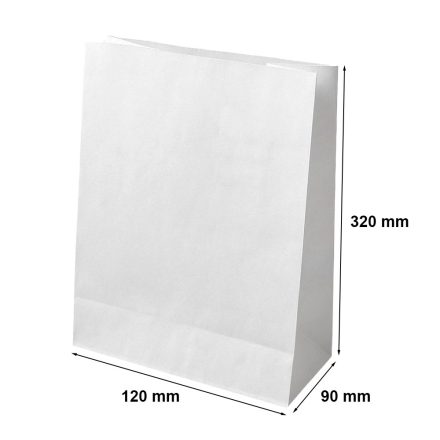 Bílý papírový sáček s blokovým dnem 120x90x320 mm