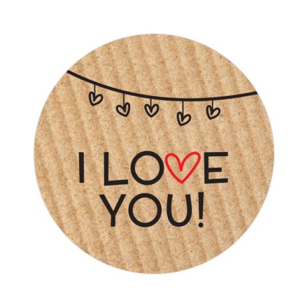 Round Kraft Stickers I love you vzor 2, 35 mm, roll 200 ks