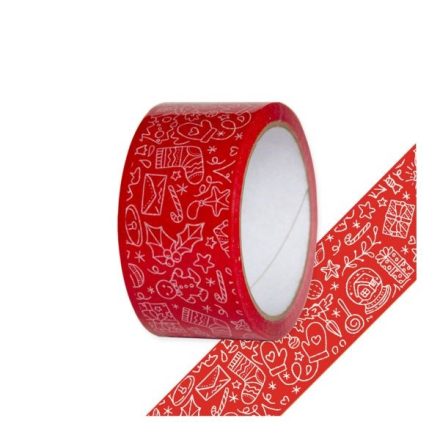 Balíček páska červené Vánoce s bílými vzory 48 mm x 54 m