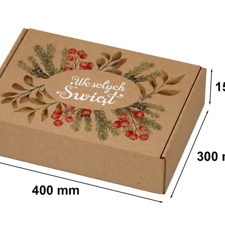Kartónová vánoční krabička 400x300x150mm Veselý vánoční věnec.